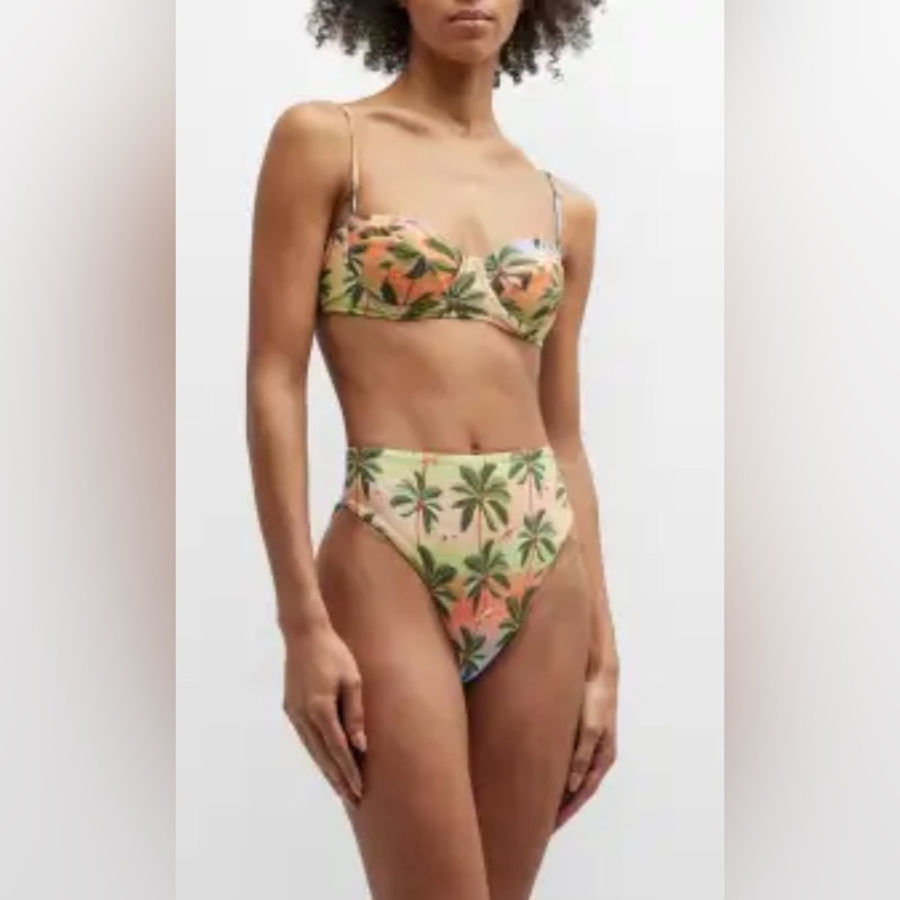 FARM Rio Green and Orange Tropical Bikini top and bottom. Large